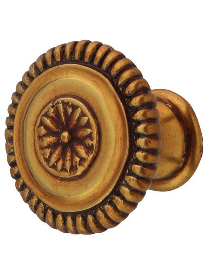 Intarsia Cabinet Knob - 1 5/16 inch Diameter in Paris Brass.